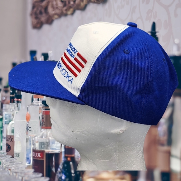 Skyy Vodka Baseball Snapback Hat Cap Flat Bill Blue & White Embroidered Flag - Picture 2 of 9